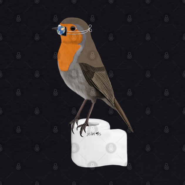 Robin Bird Illustration with Face Mask on Toilet Paper by jzbirds